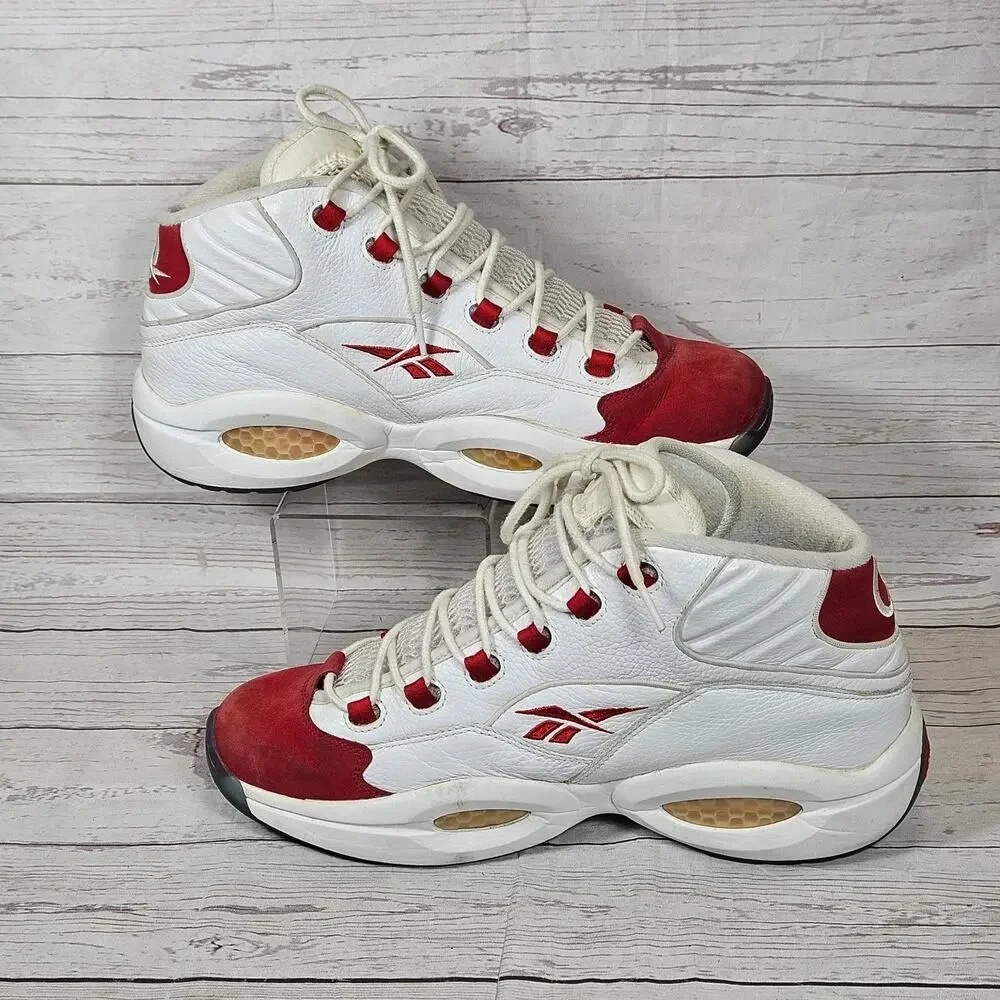 *FOR REPAIR*SOLE PEELING* Reebok Question Mid Men's White Red Leather US 11.5